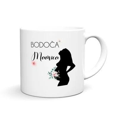 Zabavna in personalizirana skodelica z motivom, imenom in tiskom BODOČA MAMICA