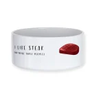 Zabavna in personalizirana skleda za male živali, mačke in pse, z motivom, imenom in tiskom I LIKE STEAK AND MAYBE THREE PEOPLE Na eno ali drugi stran sklede za domače živali lahko natisnemo izbran motiv, lahko pa drugo polovico zamenjate z imenom Vašega kosmatinca in njegovima fotografijama.