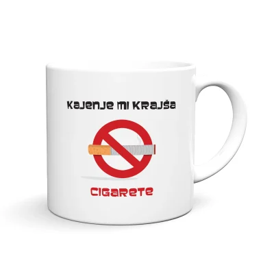 Zabavna in personalizirana skodelica z motivom, imenom in tiskom KAJENJE MI KRAJŠA CIGARETE