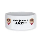 Zabavna in personalizirana skleda za male živali, mačke in pse, z motivom, imenom in tiskom KDO JE CAR - JAZ! Na eno ali drugi stran sklede za domače živali lahko natisnemo izbran motiv, lahko pa drugo polovico zamenjate z imenom Vašega kosmatinca in njegovima fotografijama.
