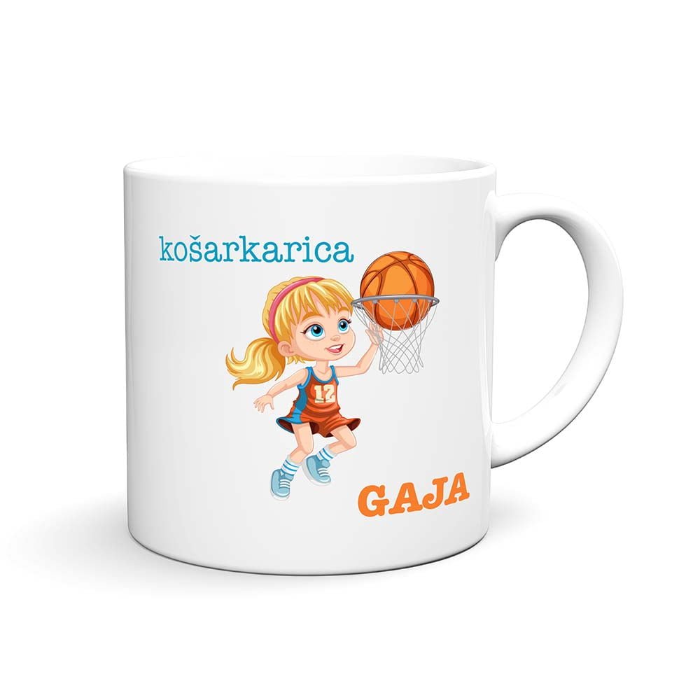 KOŠARKARICA PERSONALIZIRANA Zabavna in personalizirana skodelica z motivom, imenom in tiskom KOŠARKARICA