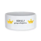 Zabavna in personalizirana skleda za male živali, mačke in pse, z motivom, imenom in tiskom KRALJ GOSPODINSTVA Na eno ali drugi stran sklede za domače živali lahko natisnemo izbran motiv, lahko pa drugo polovico zamenjate z imenom Vašega kosmatinca in njegovima fotografijama.