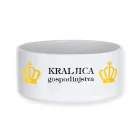 Zabavna in personalizirana skleda za male živali, mačke in pse, z motivom, imenom in tiskom KRALJICA GOSPODINJSTVA Na eno ali drugi stran sklede za domače živali lahko natisnemo izbran motiv, lahko pa drugo polovico zamenjate z imenom Vašega kosmatinca in njegovima fotografijama.