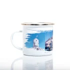 Emajlirana skodelica z motivom Triglava 2864 m na beli podlagi, popolna za planince in ljubitelje slovenskih gora